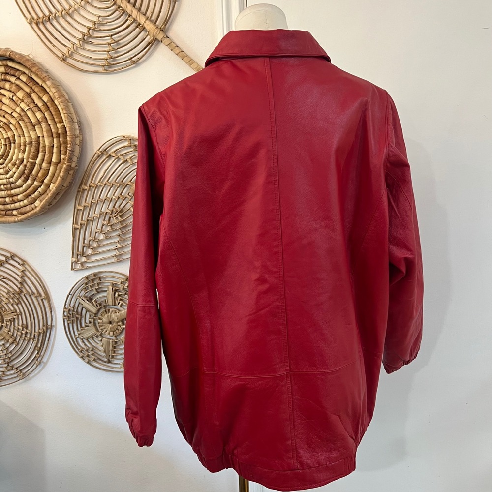 Vintage Venezia Red Leather Zip Up Bomber Jacket Oversized 90s Plus Size 16W - Picture 6 of 13
